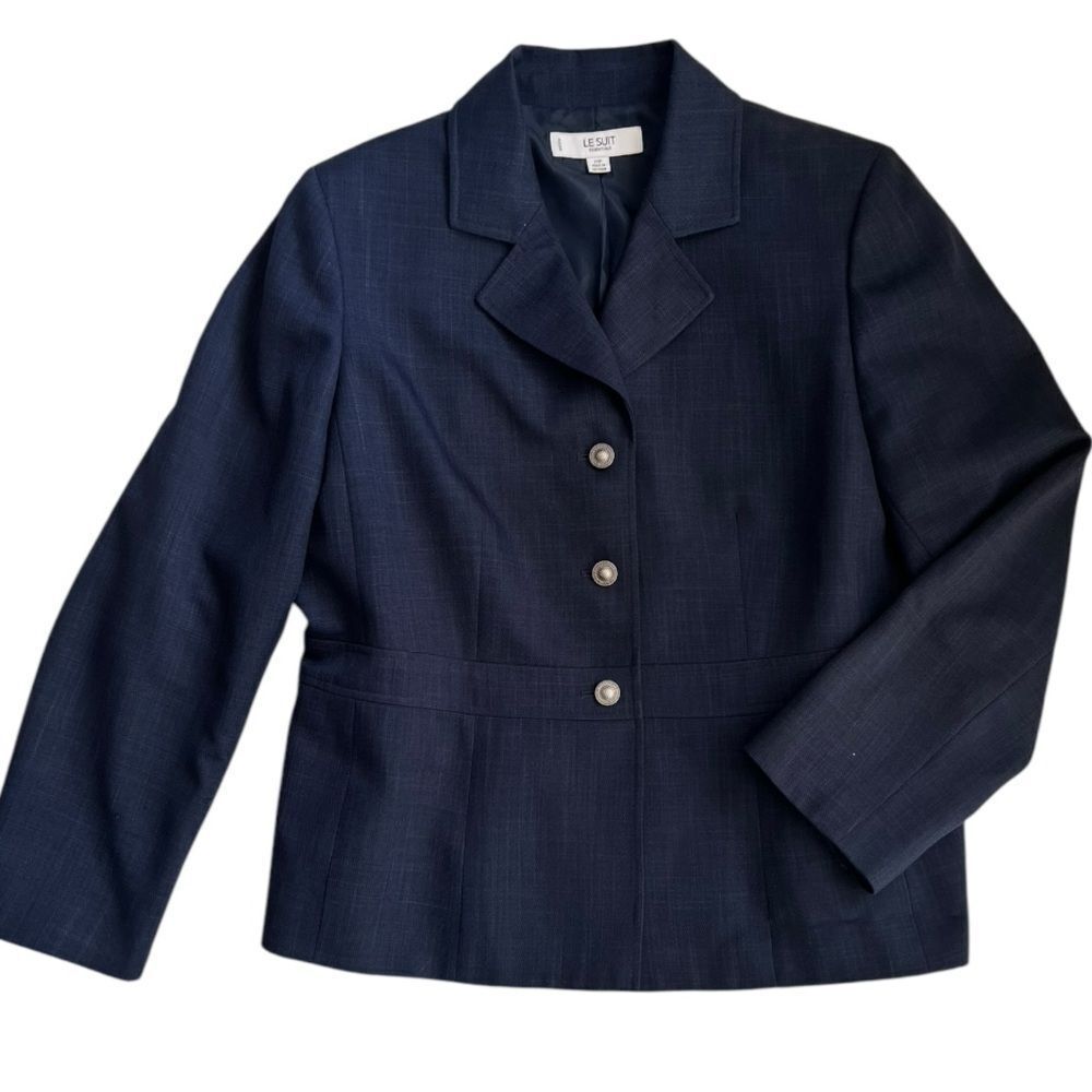 Le Suit Collection Women's Navy Blue Career Work Blazer Suit Jacket Size 14P - Picture 3 of 10